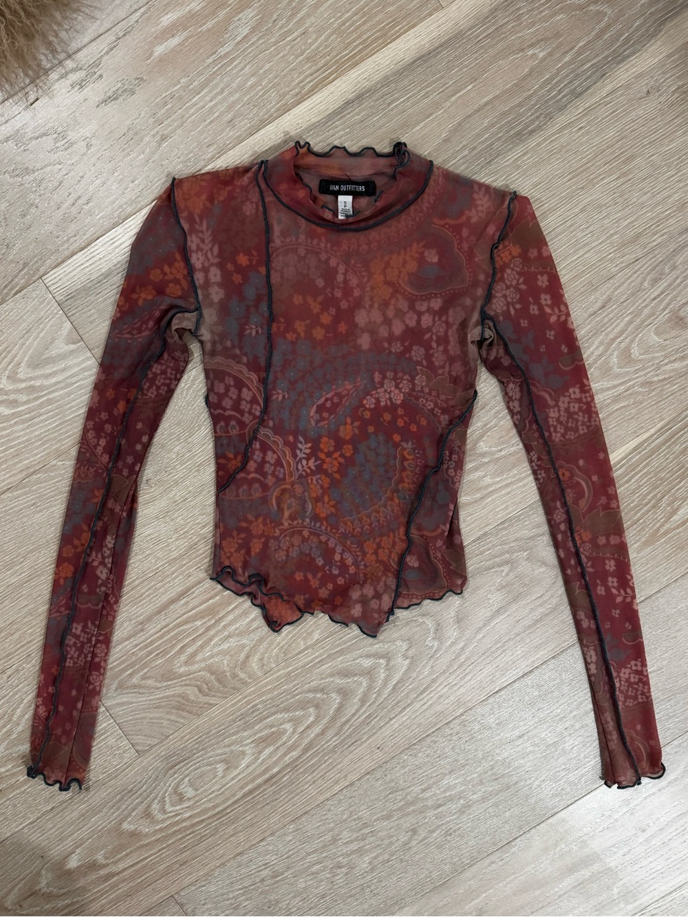 Urban Outfitters Red Paisley Sheer Long Sleeve Tee